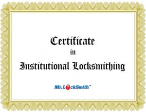 Mr. Locksmith Certificate Institutional Locksmith